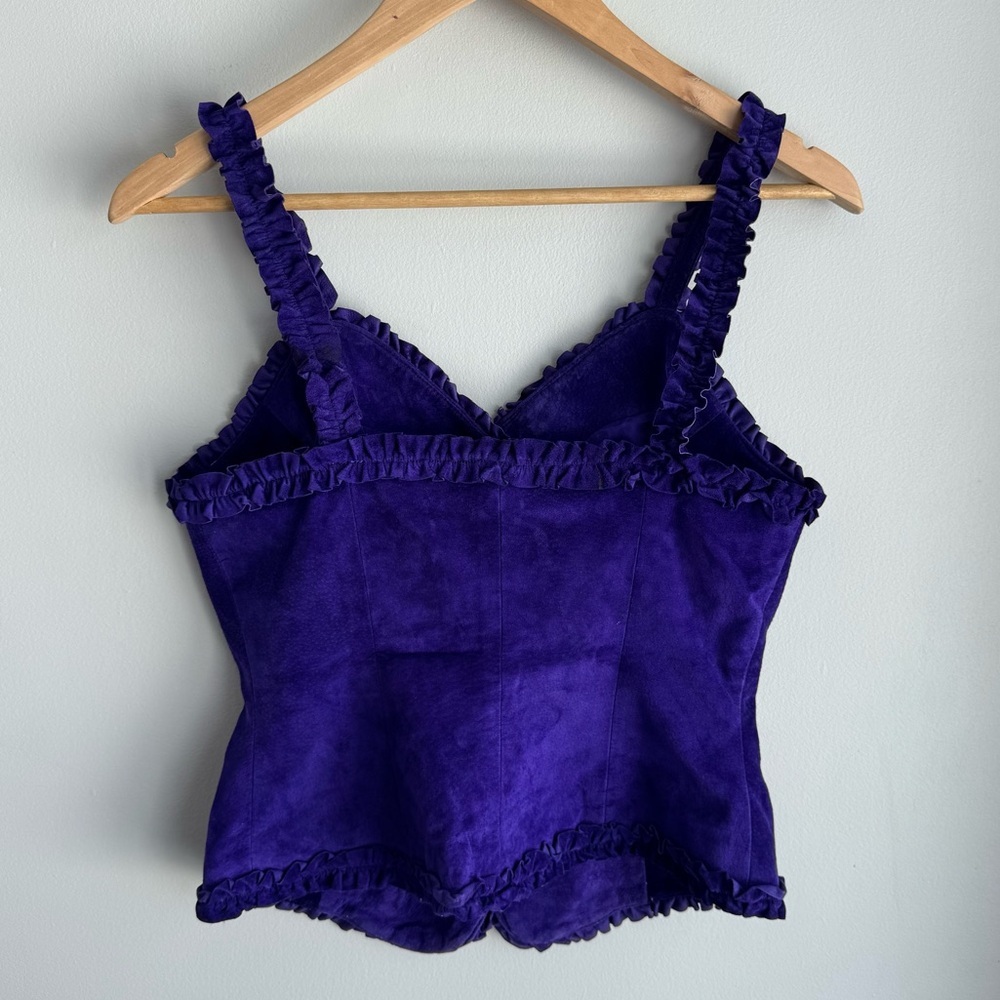 Vintage Danier Purple Suede Corset Top Sz Small Bustier Ruffle Trim Leather Sexy - Picture 11 of 16